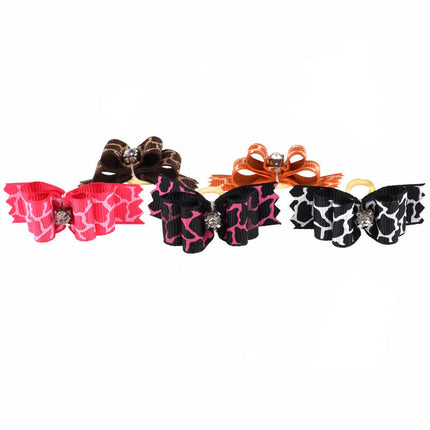Blovi Bows Wild Glam 25 pcs - elegant bows for dogs in leopard print, with a rhinestone, on an elastic band.