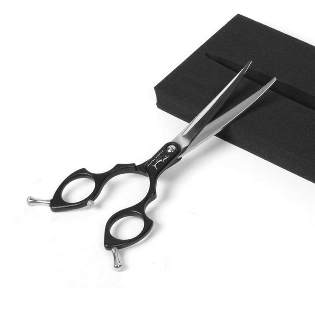 Shernbao Shark Curved Scissors - lightweight, curved scissors for Korean-style grooming, black.