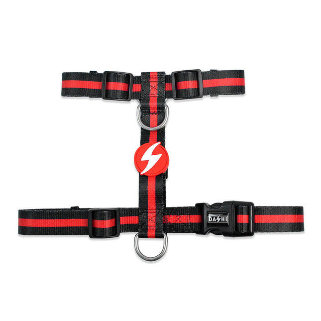 Dashi Stripes Red & Black Back Harness - adjustable guard harness for dogs, red and black stripes.