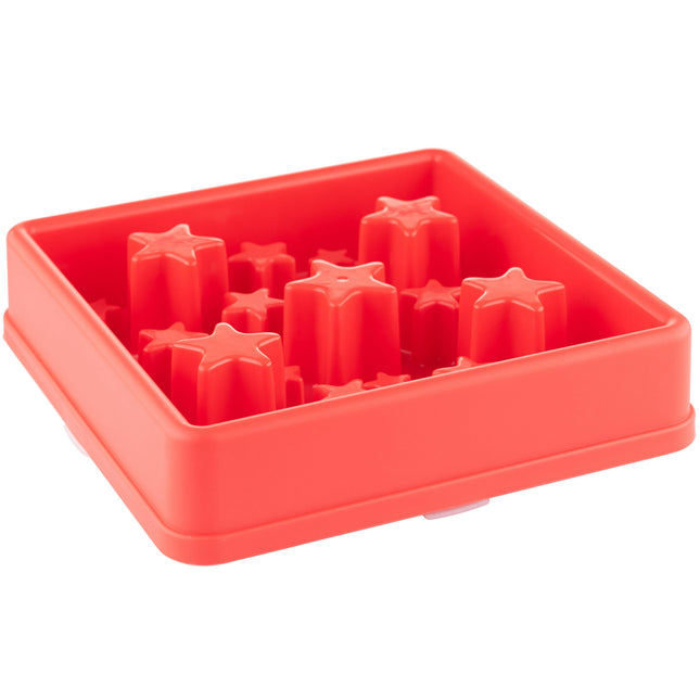 Eat Slow Live Longer Star L - square bowl for dogs that slows down eating, stars.