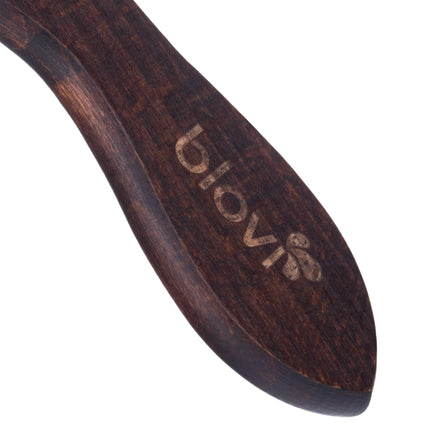 Blovi Wood Brush - small, oval brush with natural bristles, detangler, and finger hole, for long-haired breeds.