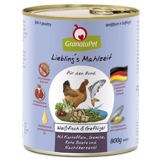 GranataPet Fish & Poultry - grain-free wet food for dogs, fish and poultry.