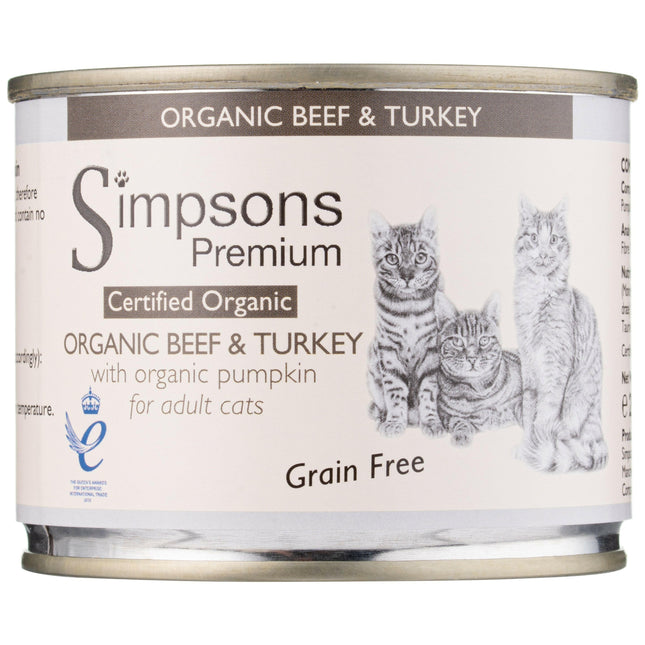 Simpsons Premium Cat Organic Beef & Turkey - grain-free wet food for cats, beef, turkey, pumpkin.