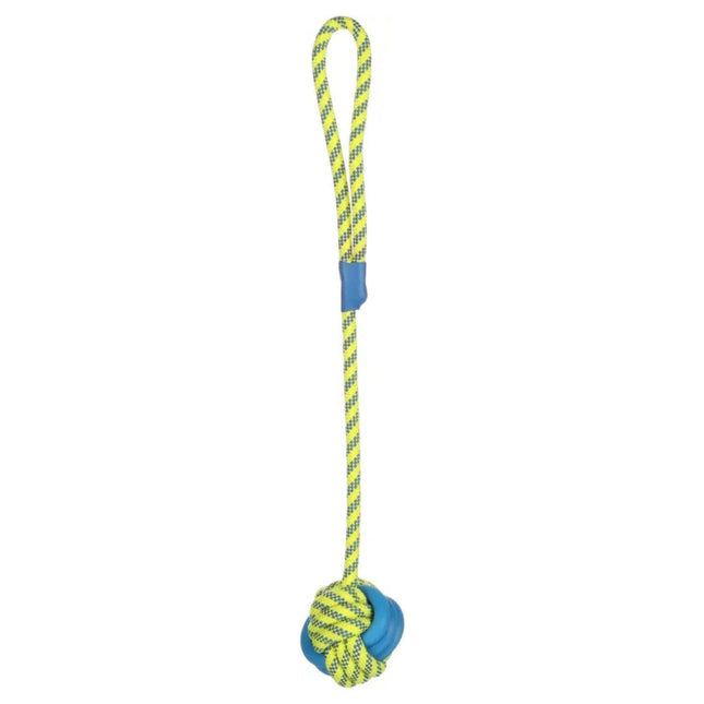 Flamingo Knotted Rope Ball - Blue and Yellow Rope Ball for Dogs.