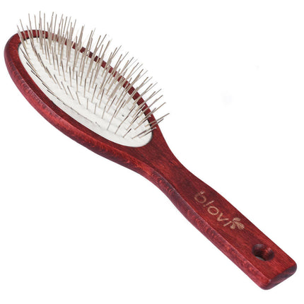 Blovi Wood Pin Brush - large, soft, wooden brush with metal pins for Yorkies, Maltese, Shih Tzus.
