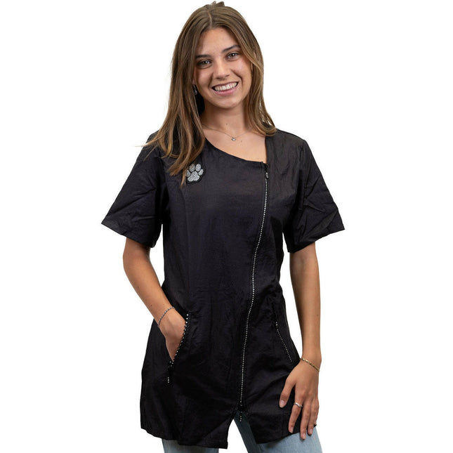 Tikima Caterina Shirt Black - women's grooming blouse with short sleeves, richly decorated, black.