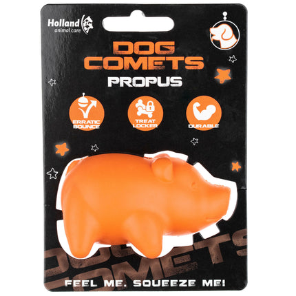 Dog Comets Propus - rubber mini fetch toy for dogs, pig with a treat opening.