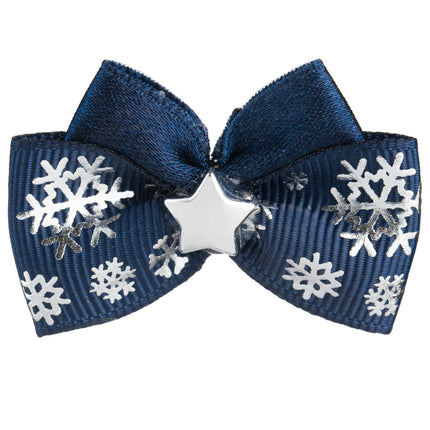 Blovi Bow Glamour satin bow with a holiday pattern.