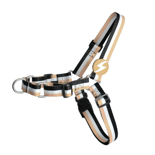 Dashi Stripes Brown & Black Front Harness - no-pull harness for dogs, brown and black stripes.