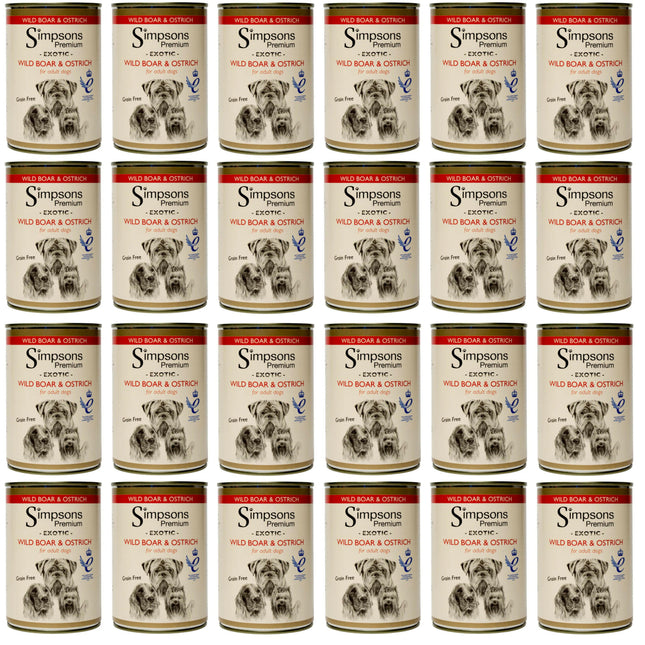 Simpsons Premium Wild Boar & Ostrich Casserole - wet food for dogs, with wild boar meat, ostrich, and organic vegetables, grain-free - 24x.