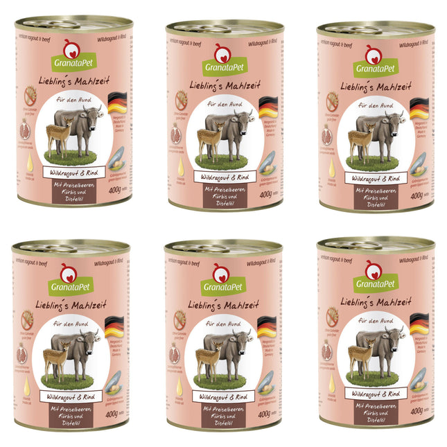 GranataPet Venison Ragout & Beef - grain-free wet food for dogs, venison and beef.