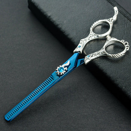 Excalibur Shears Poseidon Blue Thinner - elegantly decorated single-sided thinning shears, 32 teeth.