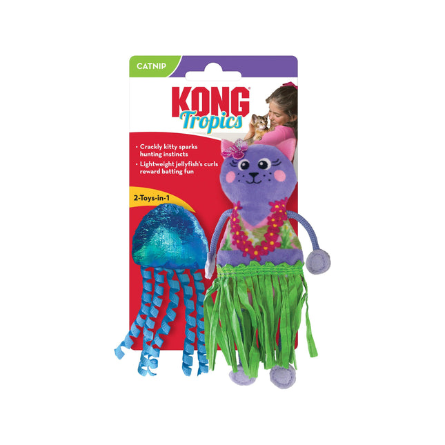 KONG Tropics Hula - crinkly cat toy with catnip, 2-in-1 cat and jellyfish.