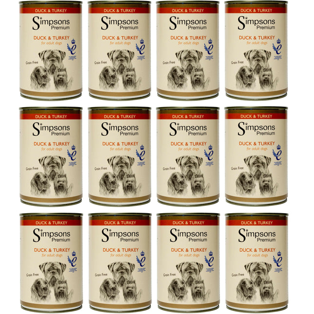 Simpsons Premium Duck & Turkey Casserole - wet dog food, duck, turkey, and vegetables, grain-free.