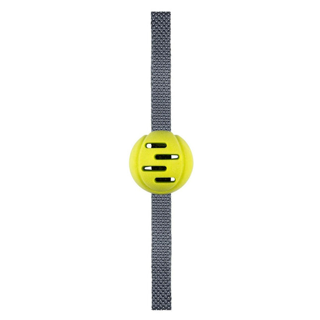 Nuzzle Puzzle Fling N Forage Ball (29cm) - rubber ball for dogs with handles for fetching and tugging, designed for treats.