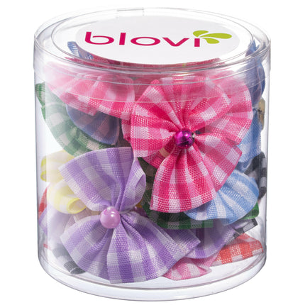 Blovi Bows Checkered 25pcs - checkered bows for dogs, with beads, on elastic.