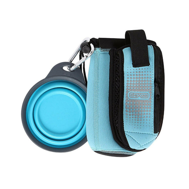 Dexas Neoprene Bottle Holder - with Additional Pocket and Foldable Dog Bowl.