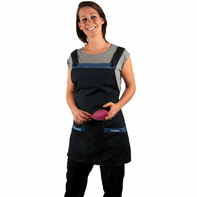 Tikima Capriana Apron Black/Blue - lightweight grooming apron, black with blue accents.