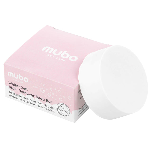 Mubo Coat Stain Remover Soap Bar - natural soap for removing stains and discoloration from dog and cat fur.