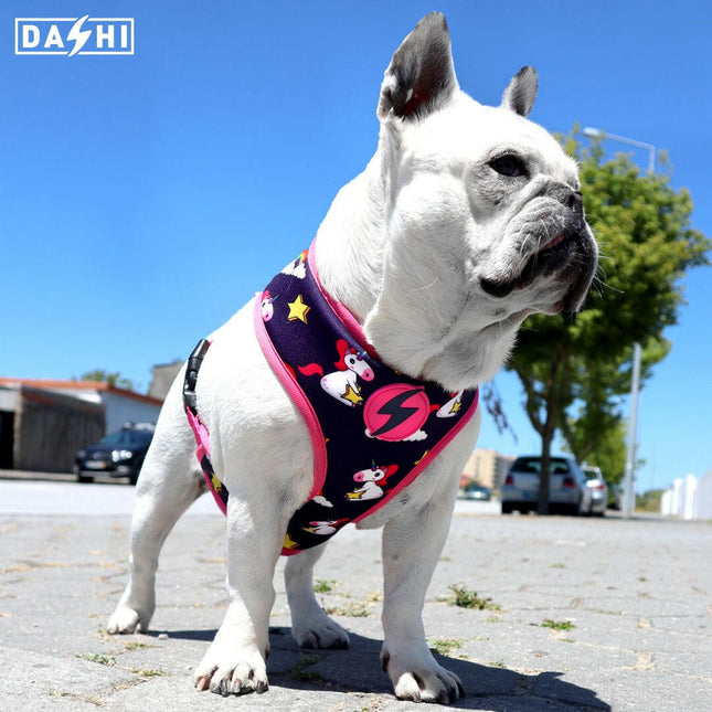 Dashi Unicorn Neo Mesh Harness - no-pull, reversible dog harness made of neoprene, unicorn pattern.