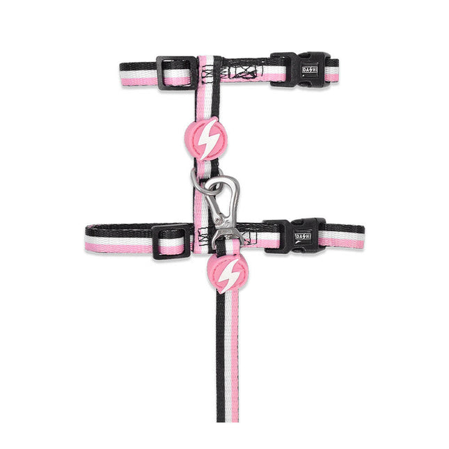 Dashi Stripes Pink & Black Cat Harness + Leash - harness and leash for cats, set, pink and black stripes.