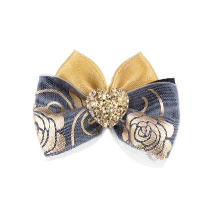 Blovi Bow Glamour satin bow with a golden rose motif.