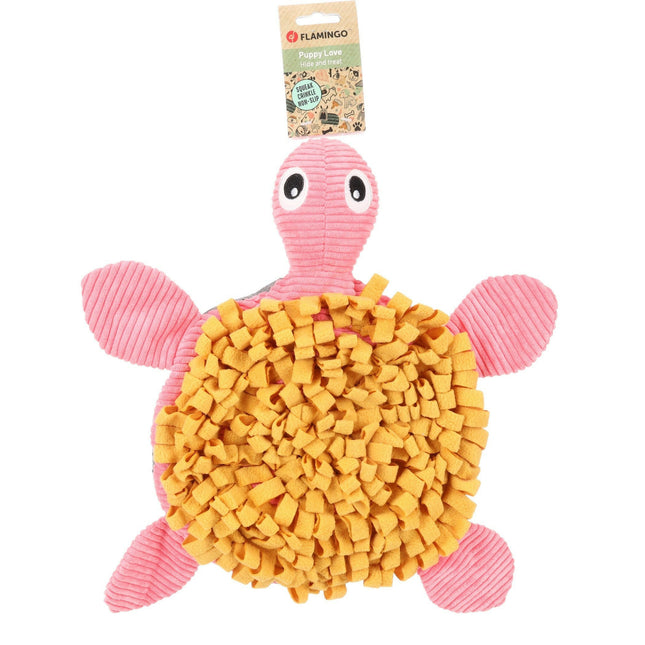 Flamingo Sniffing Carpet Puppy Turtle (38cm) - sniffing mat for puppies and small dogs, turtle with squeaker.