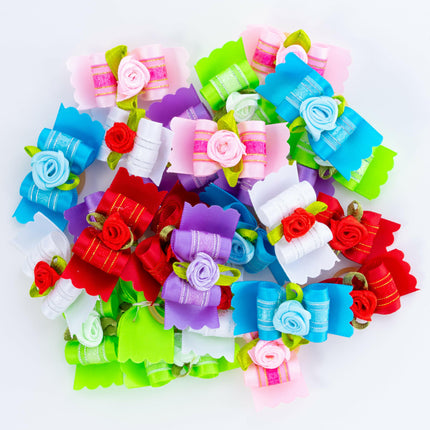 Blovi Bows 25 pcs - elegant bows for dogs with a rose, on an elastic band.