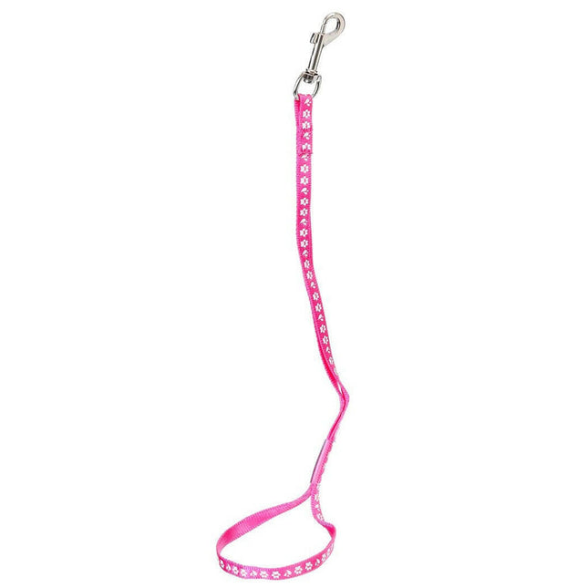 Groom Professional Arno Pink - nylon grooming leash with white paw print design, pink, width 1cm.