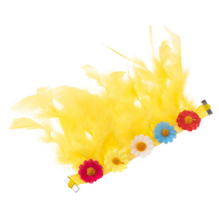 Happy Heads Decorative Grooming Collar - Yellow Feathers with Flowers.