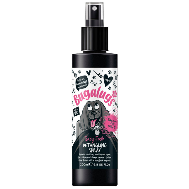 Bugalugs Baby Fresh Detangling Spray - detangling conditioner for easy fur combing, powder scent.