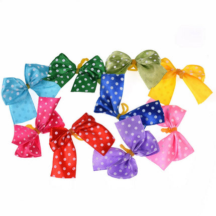 Blovi Bows Polka Color 25 pcs - colorful polka dot bows for dogs, satin with elastic band.