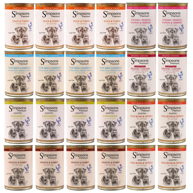 Simpsons Premium 24x Dog Food Set - Grain-Free Wet Dog Food, Mix of 7 Flavors.
