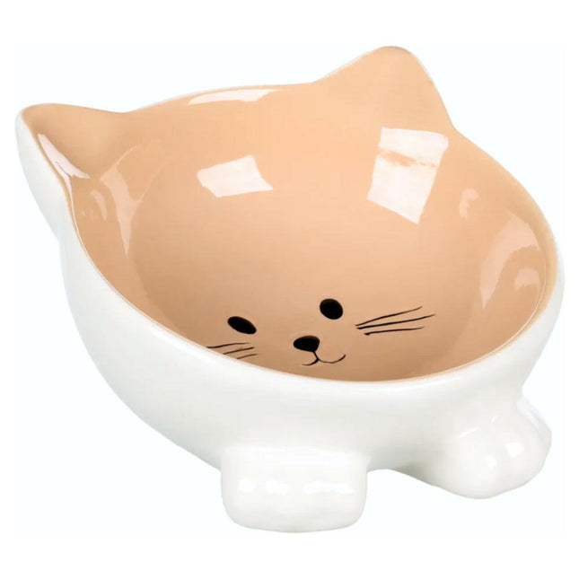 Flamingo Puzi Taupe Bowl - ceramic bowl for cats, elevated, kitten.