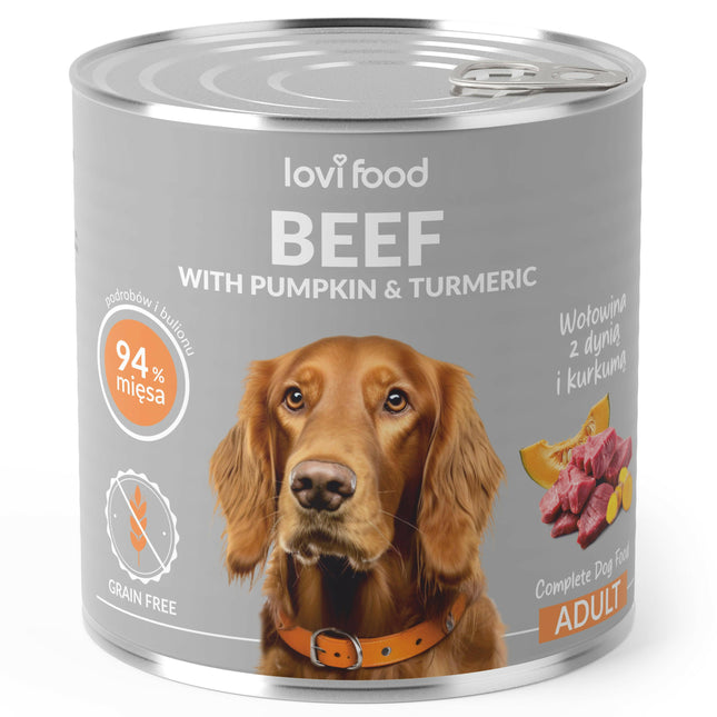 Lovi Food Beef with Pumpkin - wet dog food with beef, pumpkin, and turmeric.