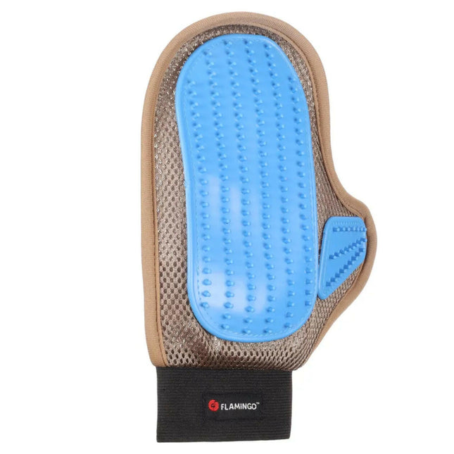 Flamingo Scrub Glove - fur glove for grooming and massage.