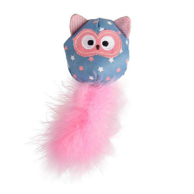 Flamingo Cat Winny Owl - owl toy for cats, with a boa feather and catnip, crinkly.