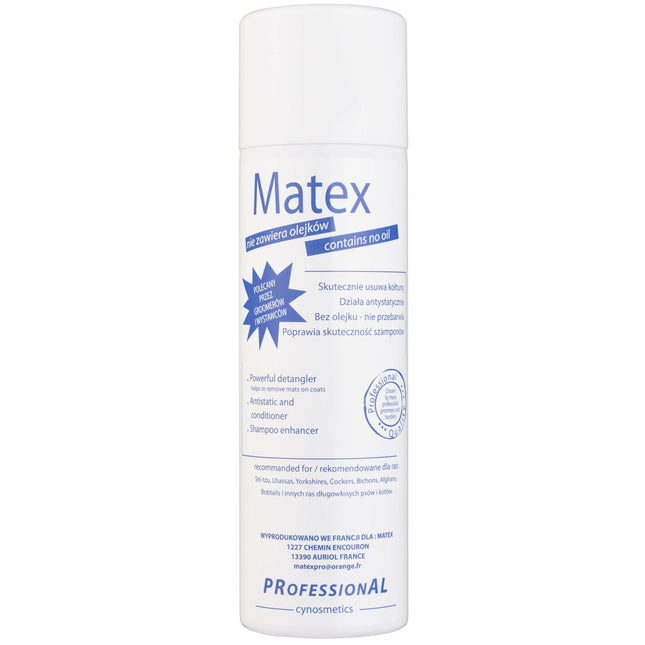 Matex - anti-static coat conditioner for tangles, adds volume.