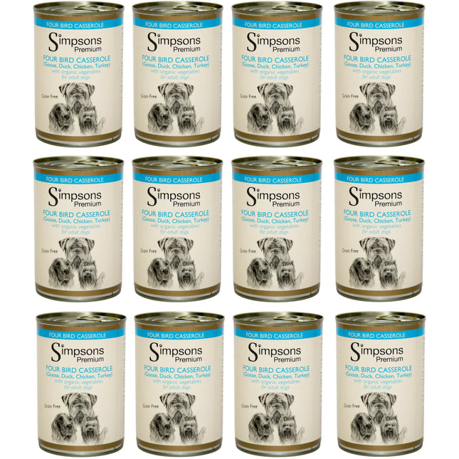Simpsons Premium Four Bird Casserole - wet food for dogs, with poultry and vegetables, grain-free.