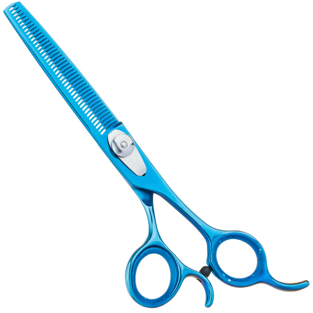 Geib Kiss Silver Blue Blender 6.5 - single-sided thinning shears for groomers, blue finish, 42 teeth.