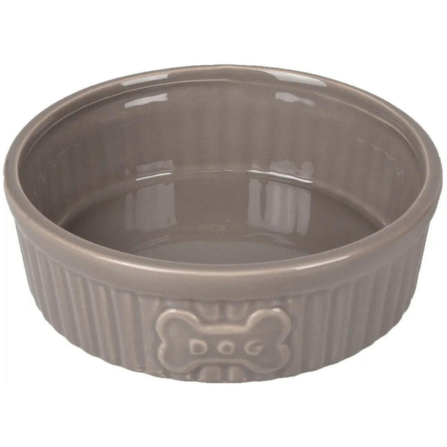 Flamingo Mabel Taupe Bowl - ceramic bowl for dogs and cats.