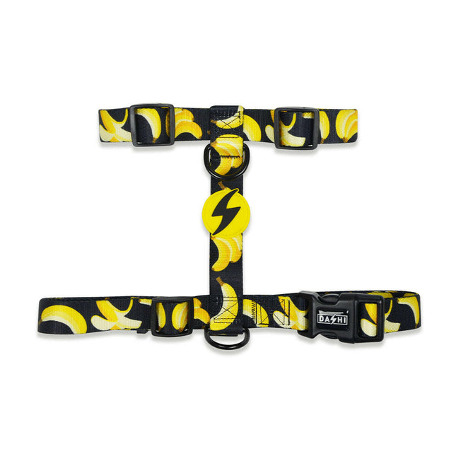 Dashi Eco Banana Back Harness - adjustable guard harness for dogs, made from recycled materials, banana pattern.