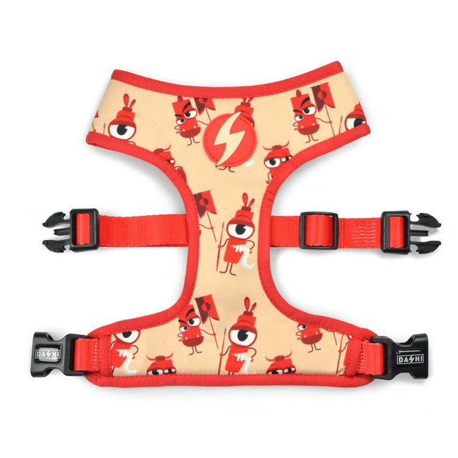 Dashi Tribes Neo Mesh Harness - non-choking, reversible dog harness made of neoprene, featuring a design with warrior creatures.