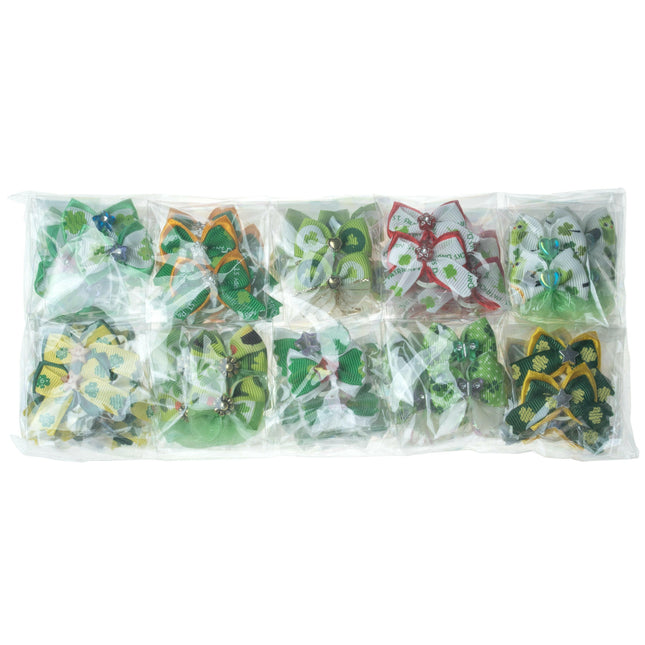 Groom Professional St. Patrick Bows 100 pcs - lovely bows for dogs, clover leaf set.
