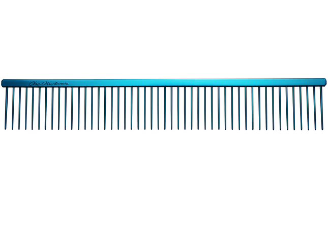 Chris Christensen Poodle Comb - professional, large metal comb with wide tooth spacing, blue.