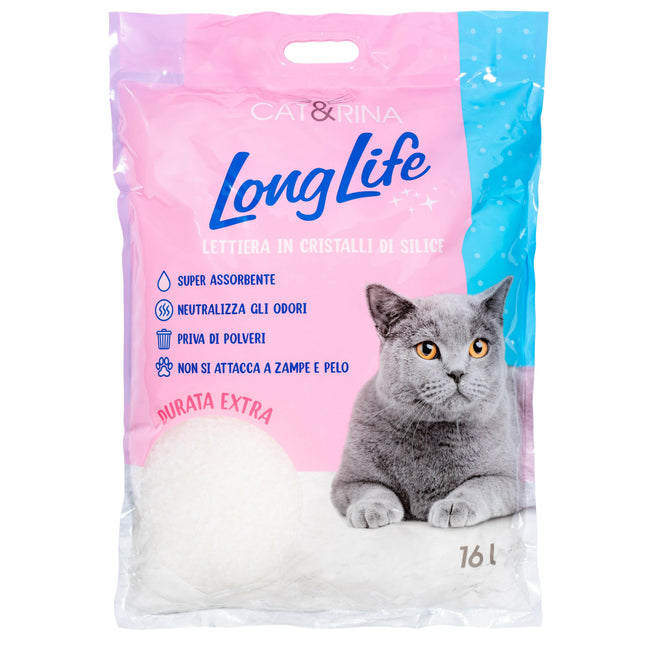 Cat&Rina LongLife Silica Gel Cat Litter 16L - clumping silica gel for cats, super absorbent, bacteriostatic, odorless.