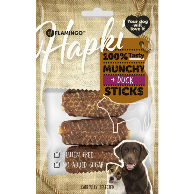 Flamingo Hapki Munchy Duck Sticks - dog treats, crunchy sticks with duck.
