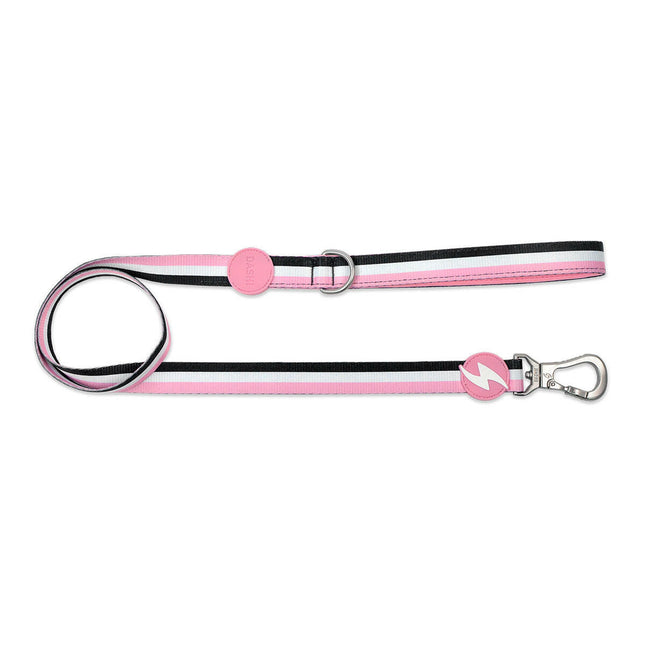 Dashi Stripes Pink & Black Leash 120cm - urban tape leash for dogs, stripes.