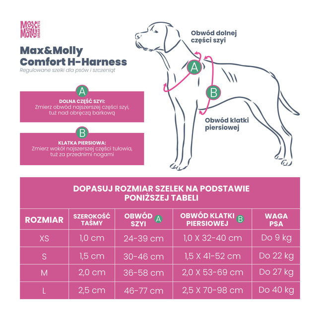 Max&Molly Comfort Harness Matrix 2.0 Rose - soft harness for dogs, with QR identifier and adjustable fit, pastel pink.