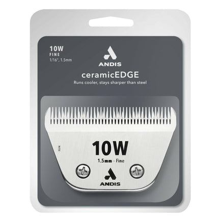 Andis Ceramic EDGE 10W Fine Wide Blade - wide ceramic blade for Snap-On clippers, chrome-plated steel.